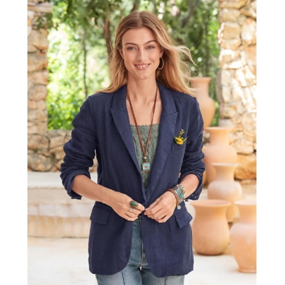 Sundance Linen Iris Herringbone Relaxed Blazer In Blue Women's Size M